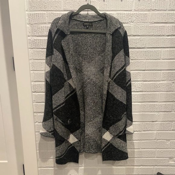 JOSEPH A Black | Gray Plaid Notch Collar Cardigan - Picture 3 of 5